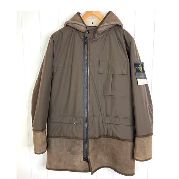 Stone Island Men's SZ Med Brown Primaloft Insulation Shearling GoreTex Coat NWT - Picture 1 of 11